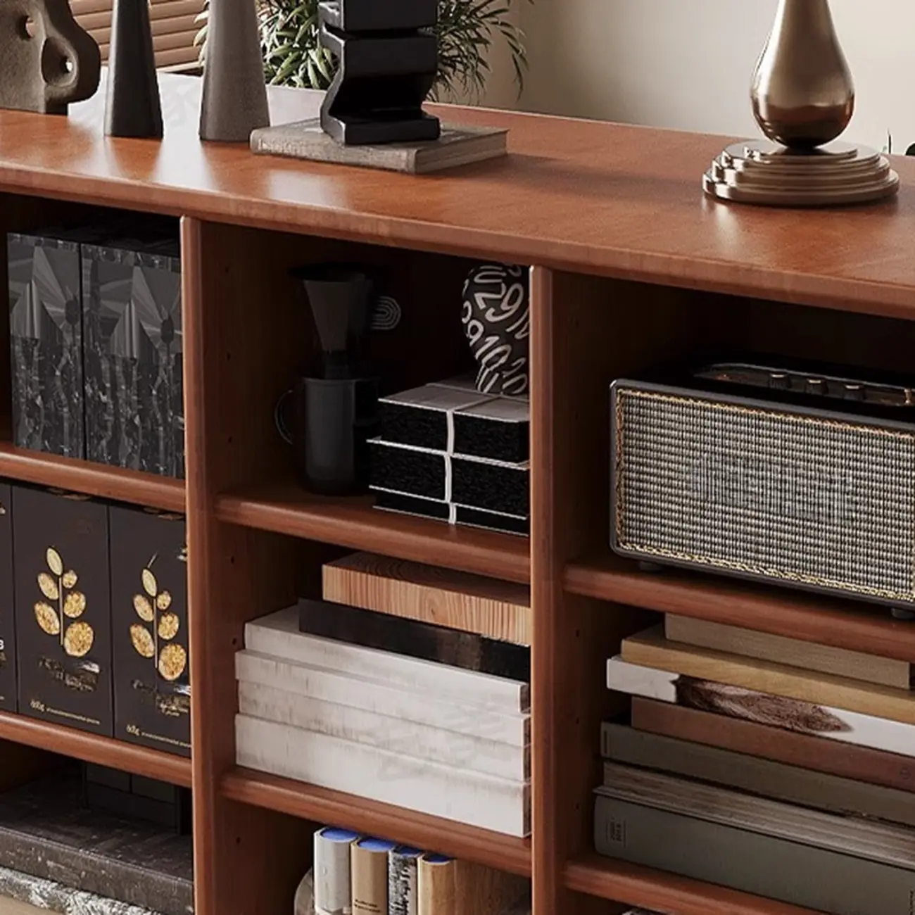 Mid Century Modern Oak Wood Closed Back Standing Bookcase
