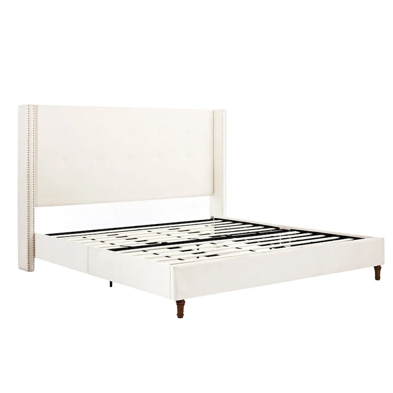 CUSchoice 54 High Headboard Upholstered Queen/King Bed (No Box Spring Needed)