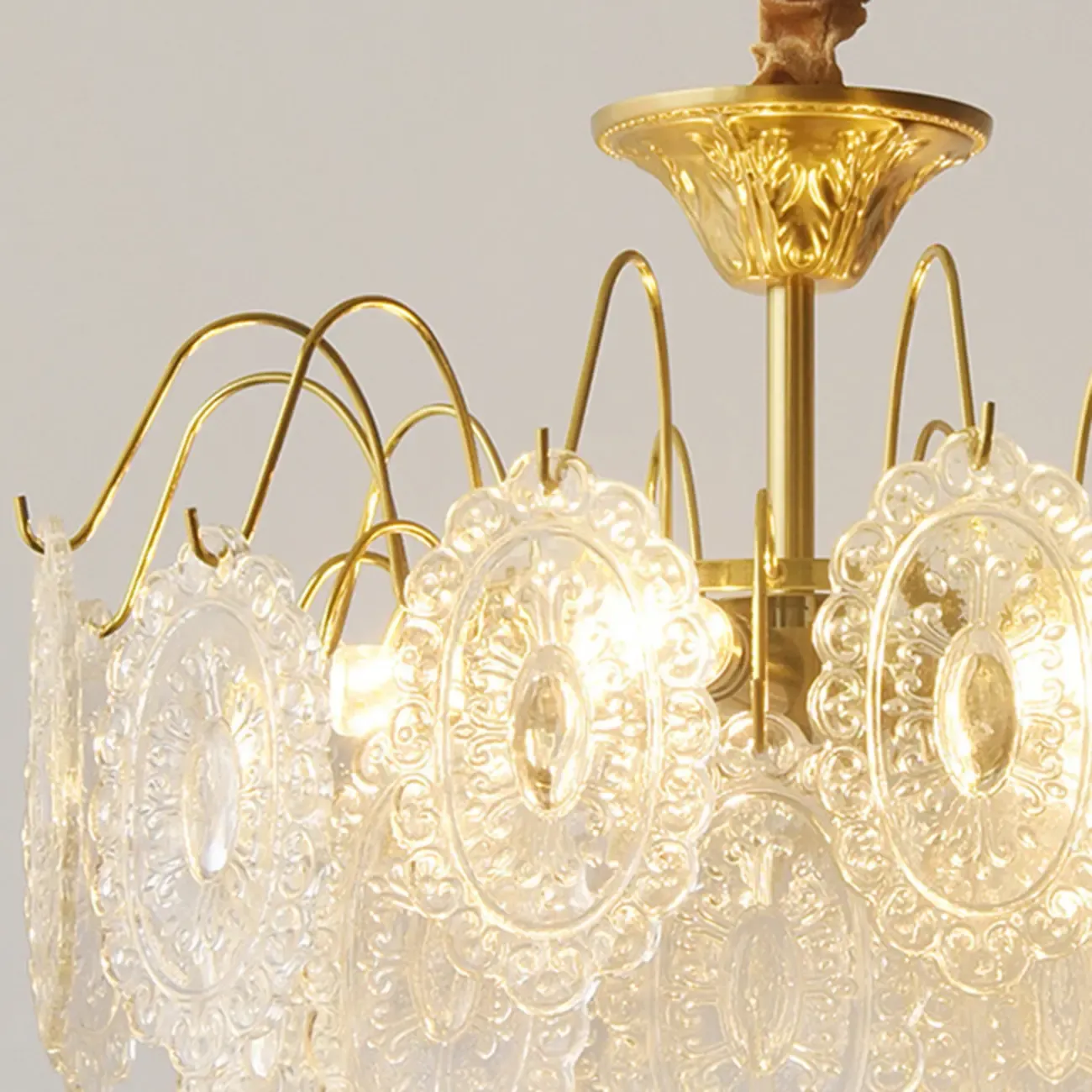Elegant Round Gold Clear Glass Semi Flush Ceiling Light