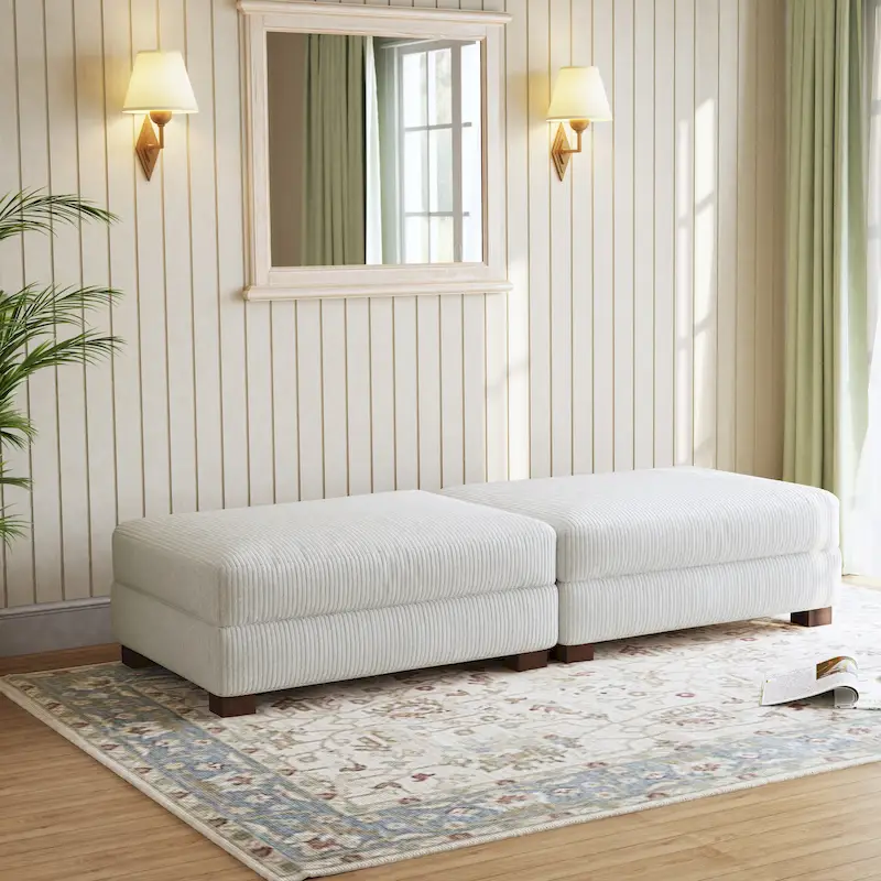 Set of 2 Upholstered Velvet Corduroy Ottoman