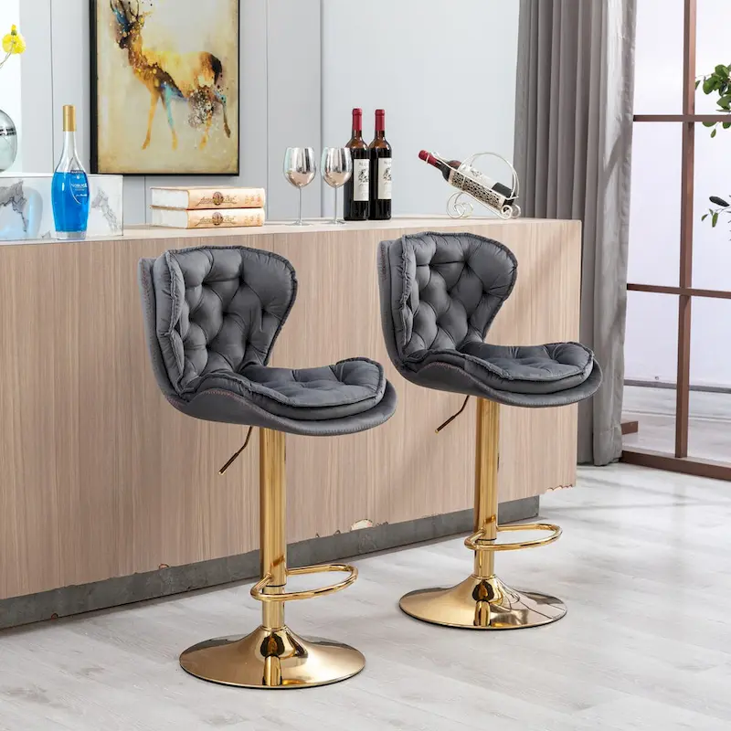 Set of 2 Upholstered Armless Adjustable Bar Stools with Footrest