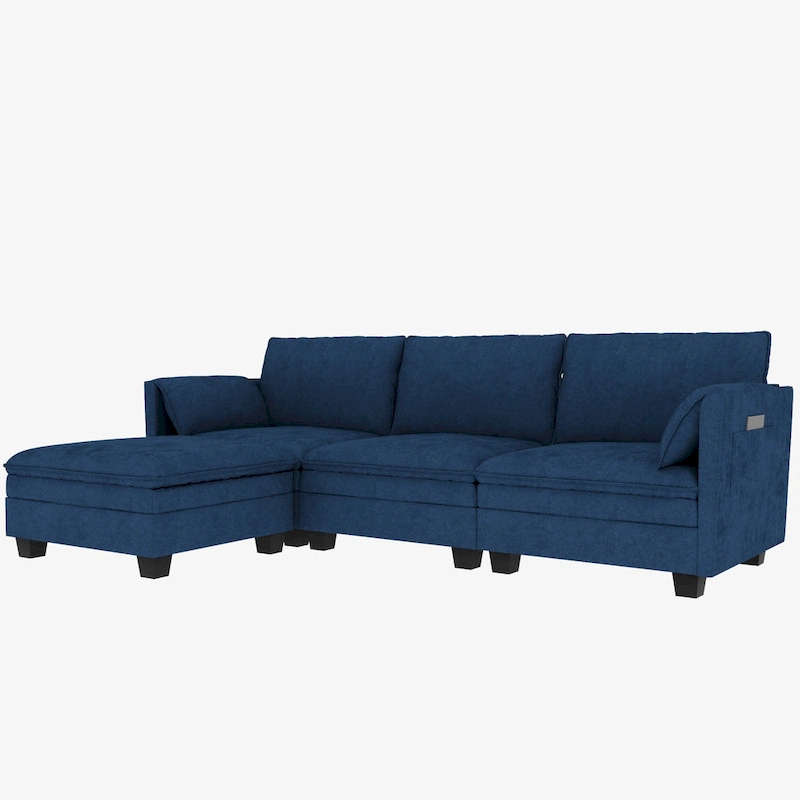 Christopher Knight Home - Noah Large 3-Seater L-Shaped Sofa with Movable Ottoman and Armrest Pockets, Fabric Upholstery