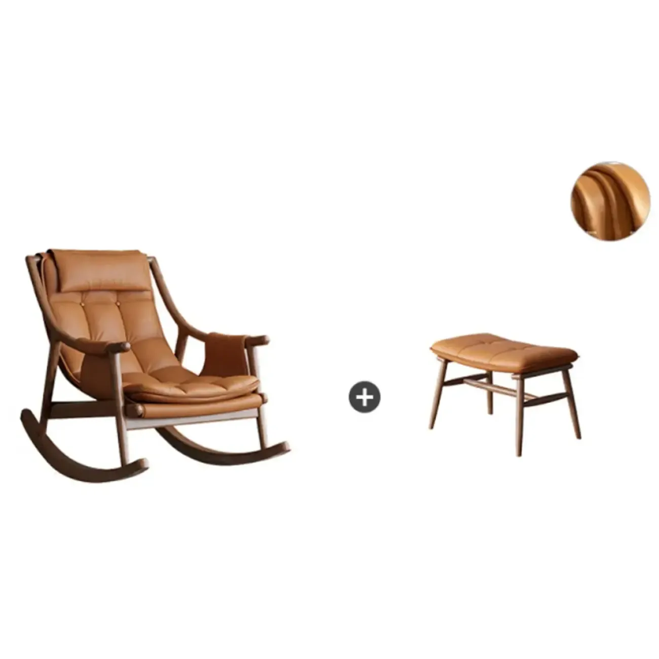 Modern Wood Nappa Upholstered Rocking Chair with Footstool