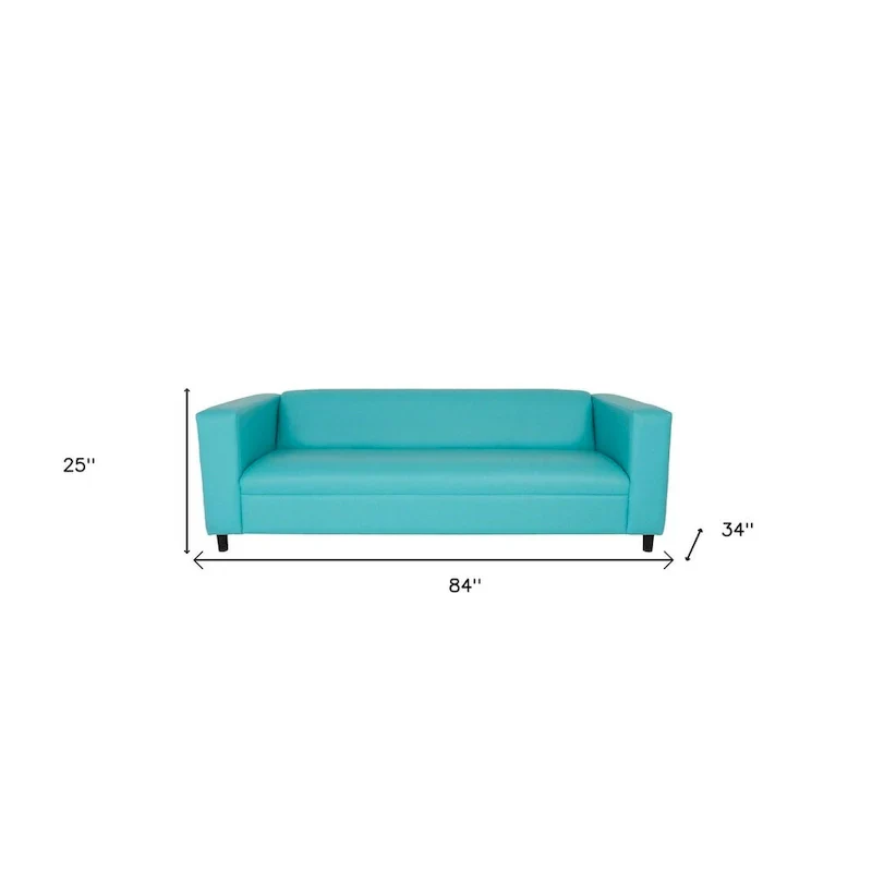 HomeRoots 84 Teal Blue Faux Leather Sofa With Black Legs - 84