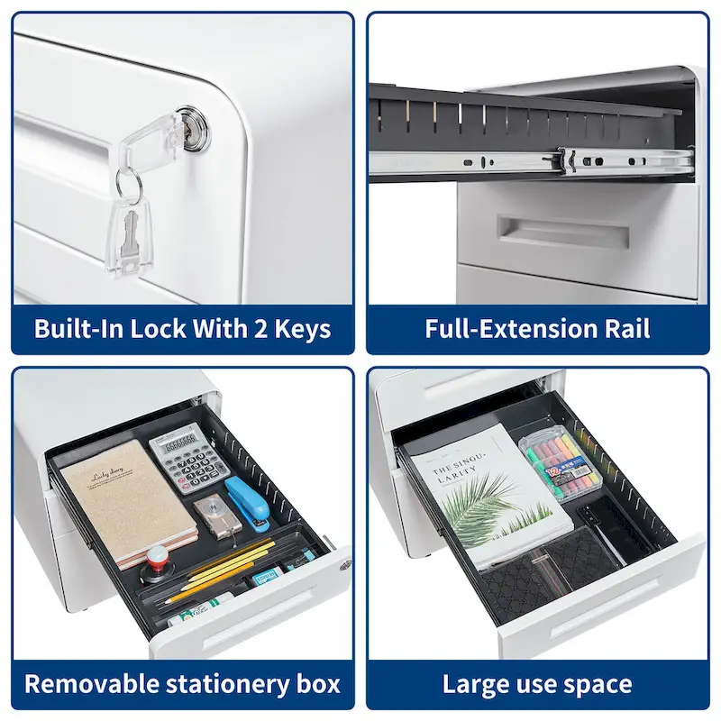 3-drawer Steel Filing Cabinets with Lock Mobile Under Desk Fully Assembled Cabinet