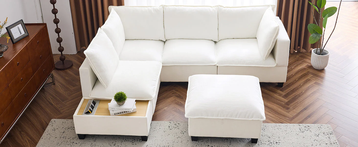 Walker Edison | Cloud Modular U-shaped Sectional Sofa with Ottoman and Coffee Table