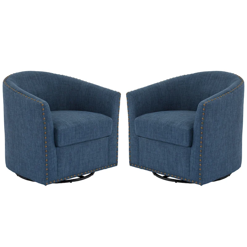 Nailhead Trim Upholstered Swivel Accent Chairs Set of 2