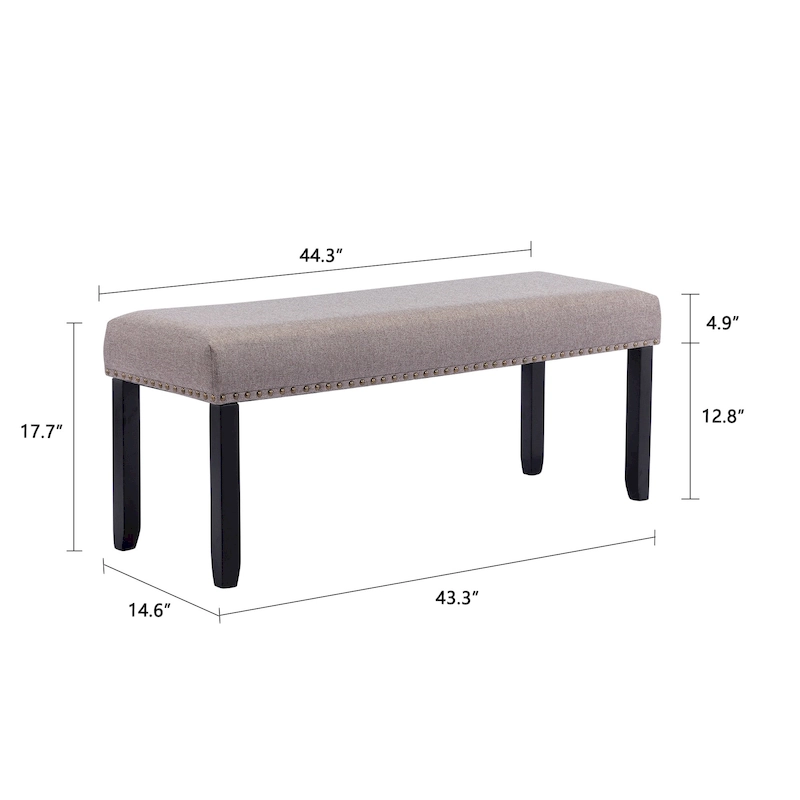 Modern 44 L Nailhead Trim Upholstered Bench with Wood Legs