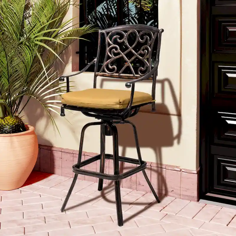 Pellebant Patio Aluminum Swivel Bar Stool with Sunbrella Cushion