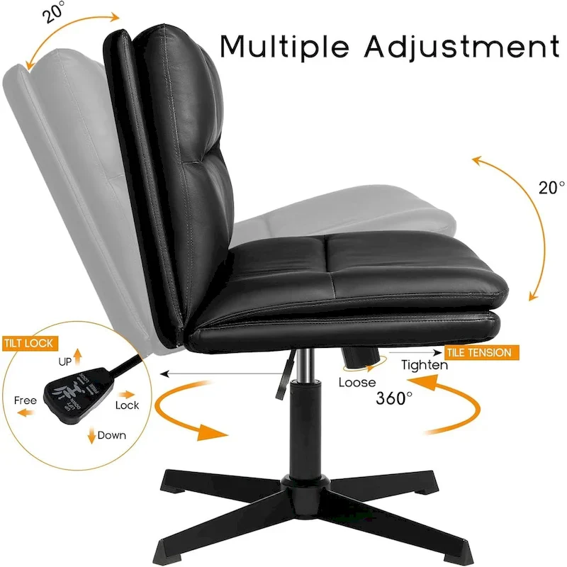 Criss Cross Chair Armless Office Desk Chair No Wheels,PU Leather Padded Modern Swivel Vanity Chair office chair