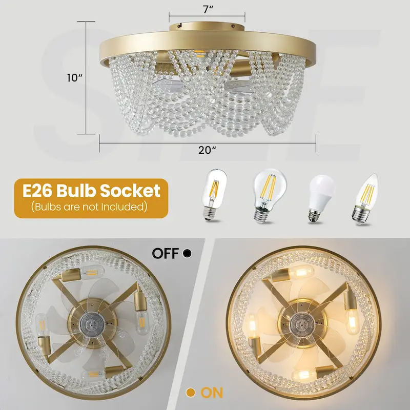 20  Boho Crystal Ceiling Fans with Lights Flush Mount