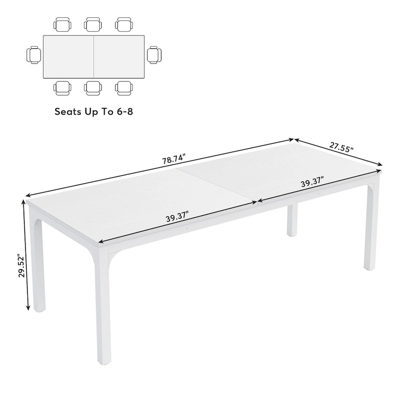 78.74 Inches Industrial Rectangular Dining Table with Heavy-Duty Metal Legs (Only Table)