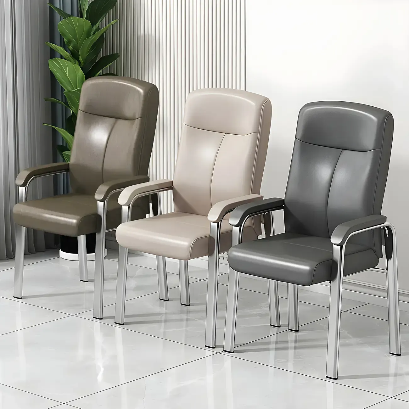 HomeyFad Modern Leather Metal 4-Leg Office Chair with Arms