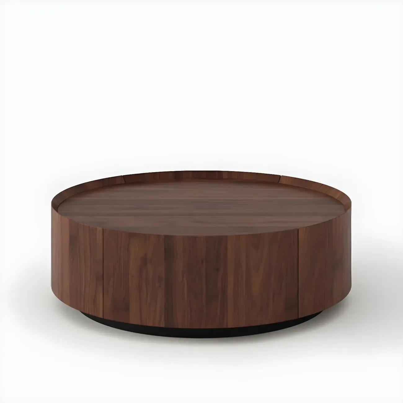 Brown Modern Stylish Round Wood Drawer Coffee Table
