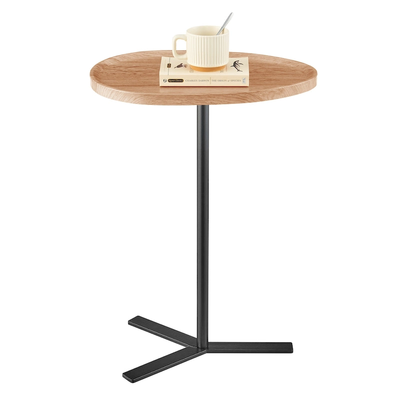 Carter Oval Teardrop Modern Raised Lip Edge Couch-Side Accent C-Table with Crossed Y-Shape Metal Pedestal Leg