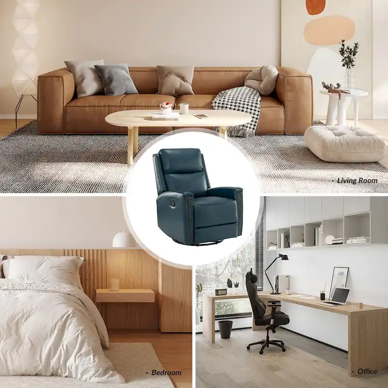 Fiacro 30.31Wide Modern Genuine Leather Wingback Swivel Rocker Recliner with Nailhead Trims, Set of 2