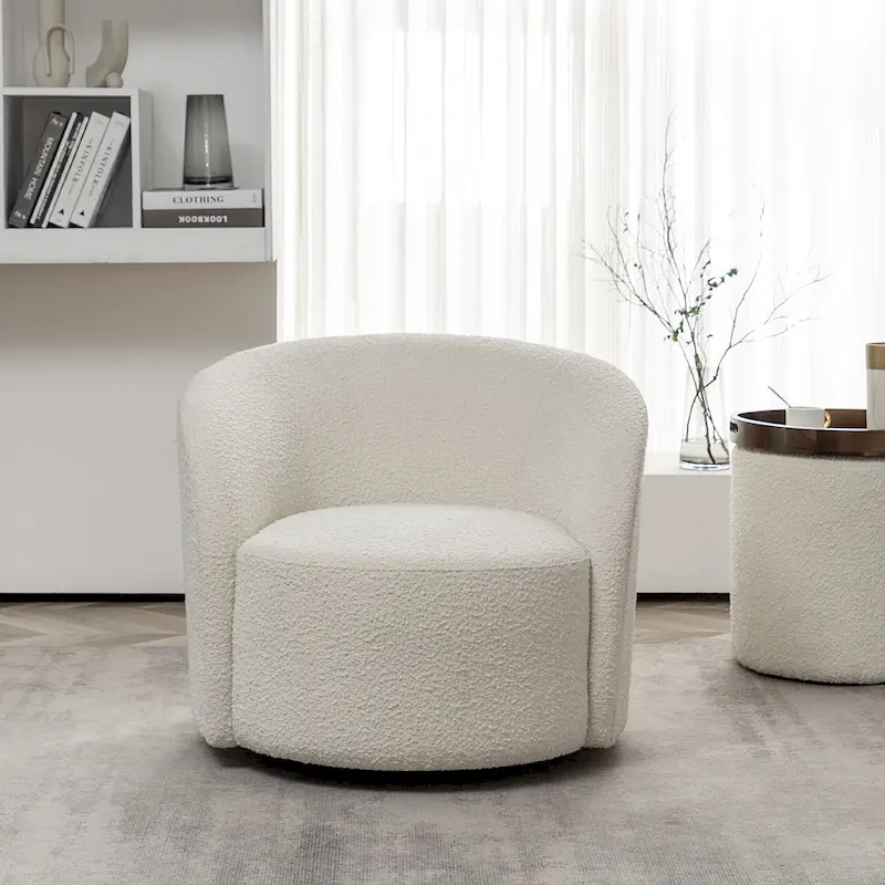 KINWELL 34 W Upholstered Boucle Swivel Barrel Accent Chair
