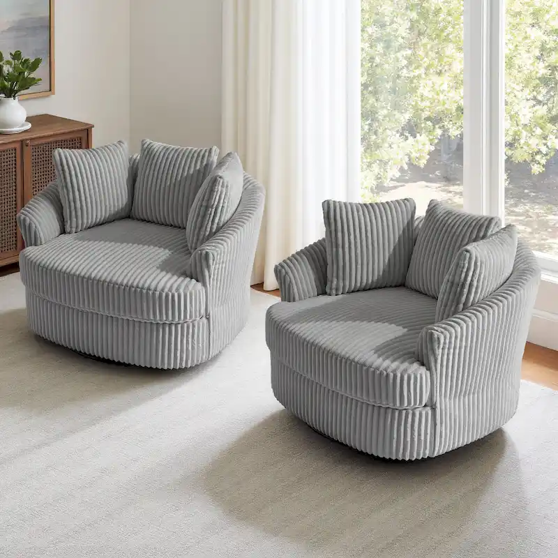 DREAMSIDEA 2 Set Recessed Arm Slipcovered Swivel Barrel Chair