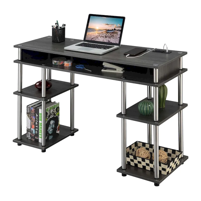 Convenience Concepts Designs2Go No Tools Student Desk with Charging Station and Shelves
