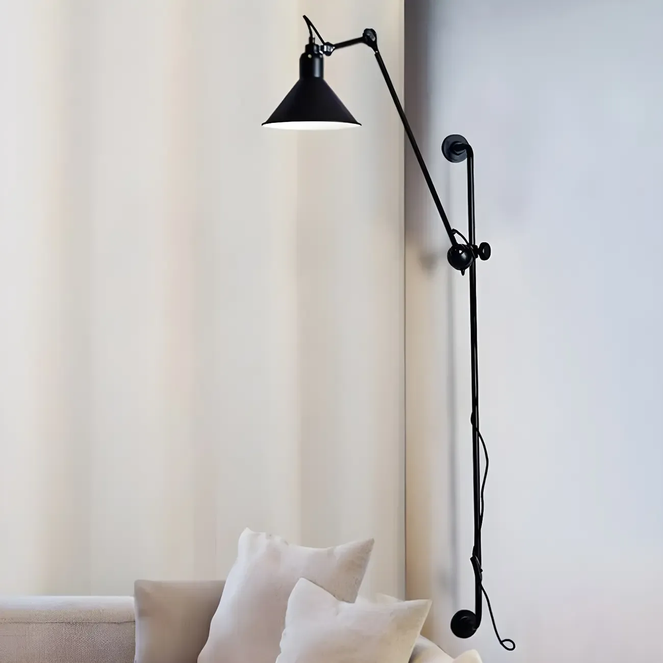 Modern Metal Black Adjustable Swing Arm Wall Light