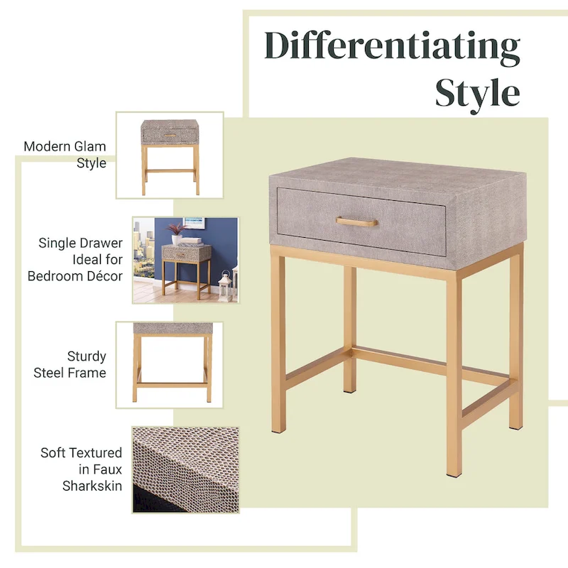 Durham Faux Shagreen 1-Drawer End Table