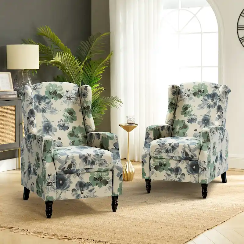 Damaris Mid-Century Modern Manual Pushback Recliner with Wingback Design Set of 2 by HULALA HOME