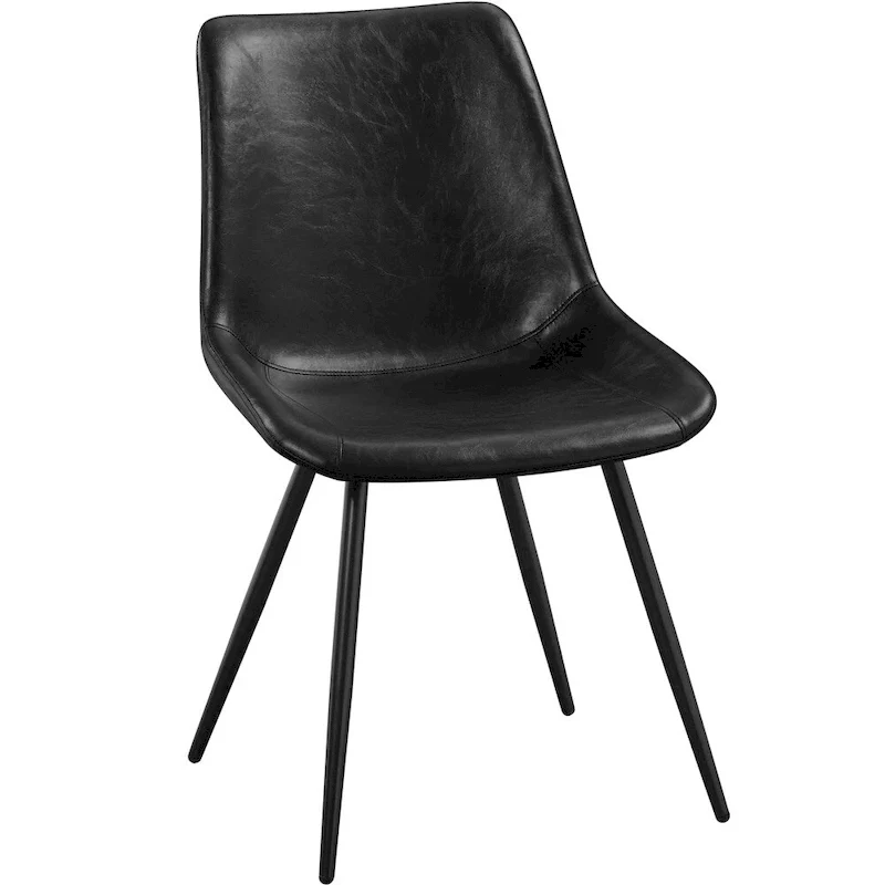 Faux Leather Dining Chairs, Grey/Brown/Black, Metal Legs, Set of 2