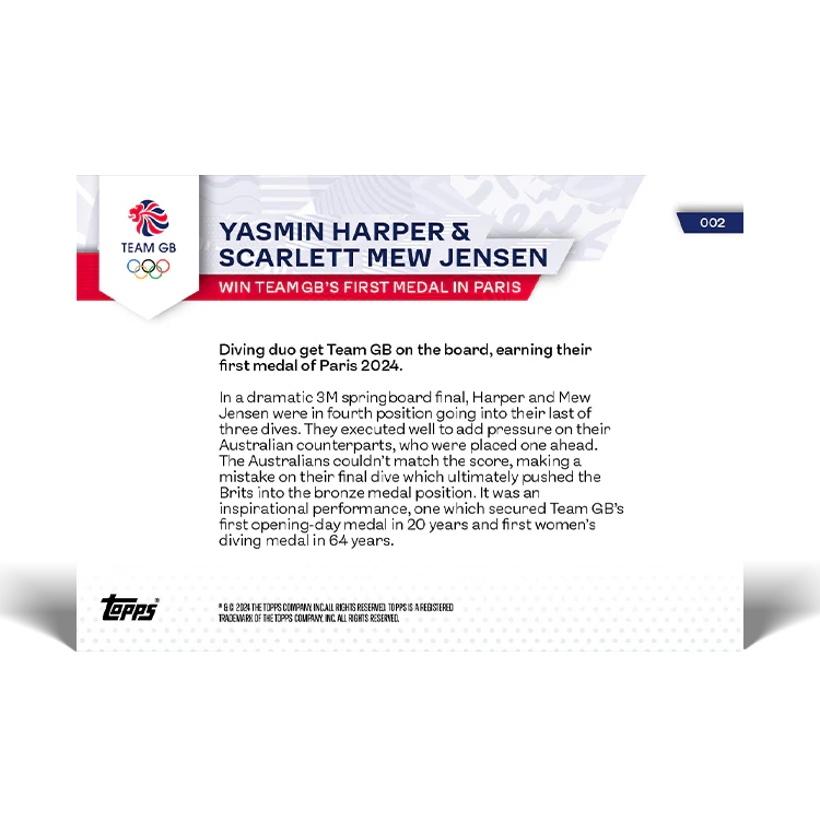 Yasmin Harper & Scarlett Mew-Jensen - Win Team GB first medal in Paris - 2024 Team GB TOPPS NOW® Card 2