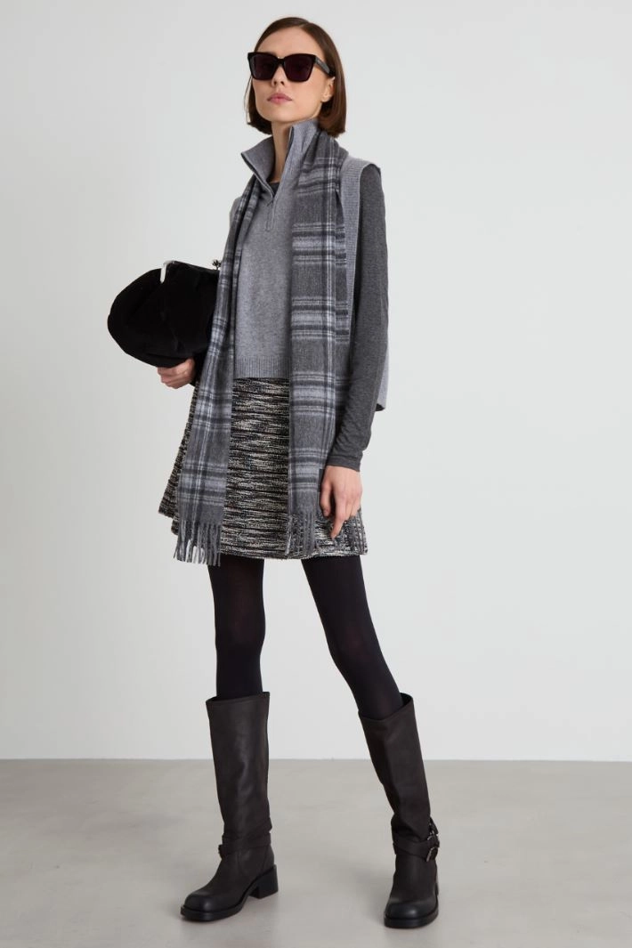Tartan cashmere scarf - GREY