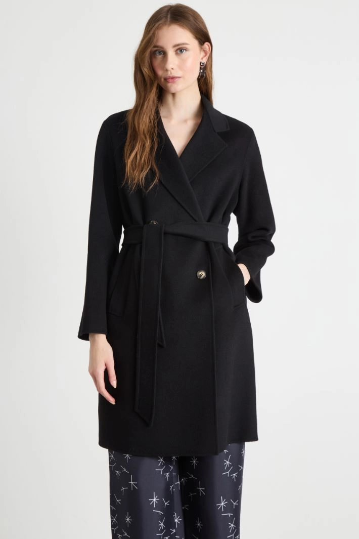 Straight-fit double-faced wool coat - BLACK