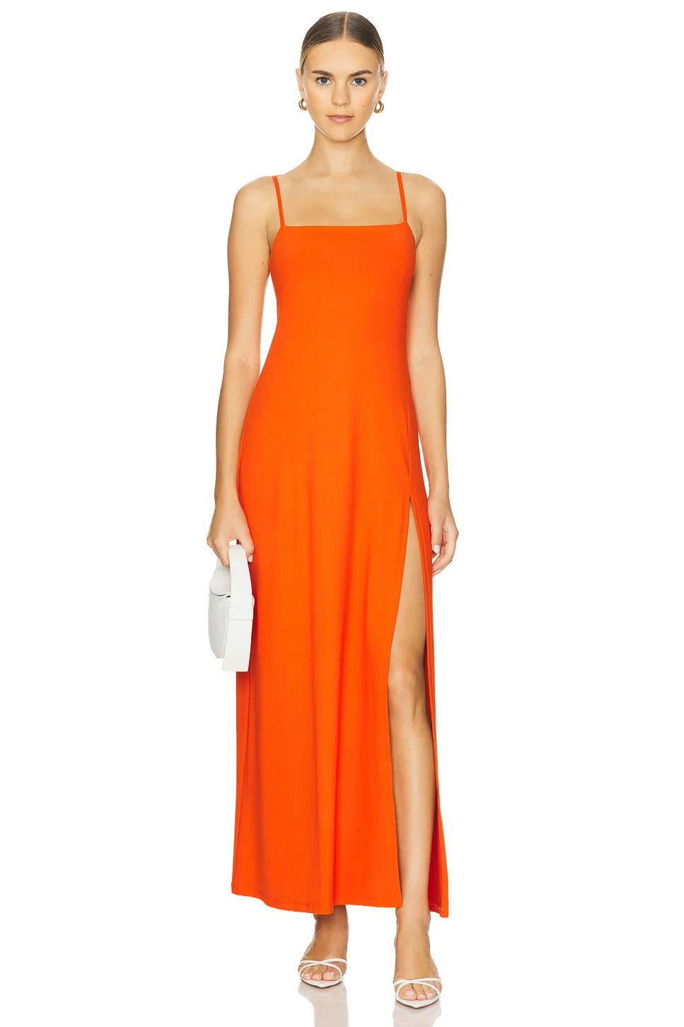 Wide Strap Flare Slit Dress