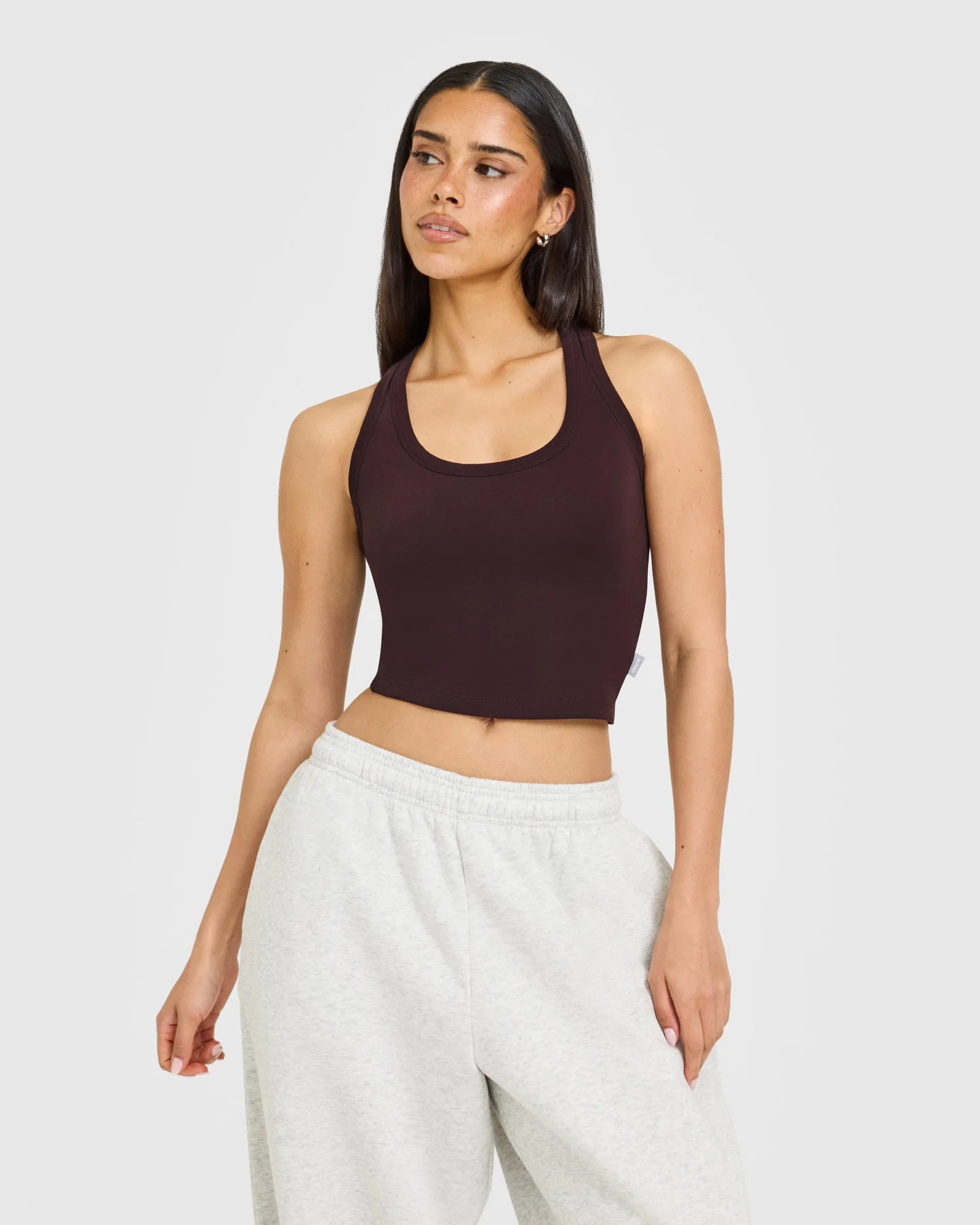 Cotton Fitted Mid Vest with Grey Logo | Plum Brown