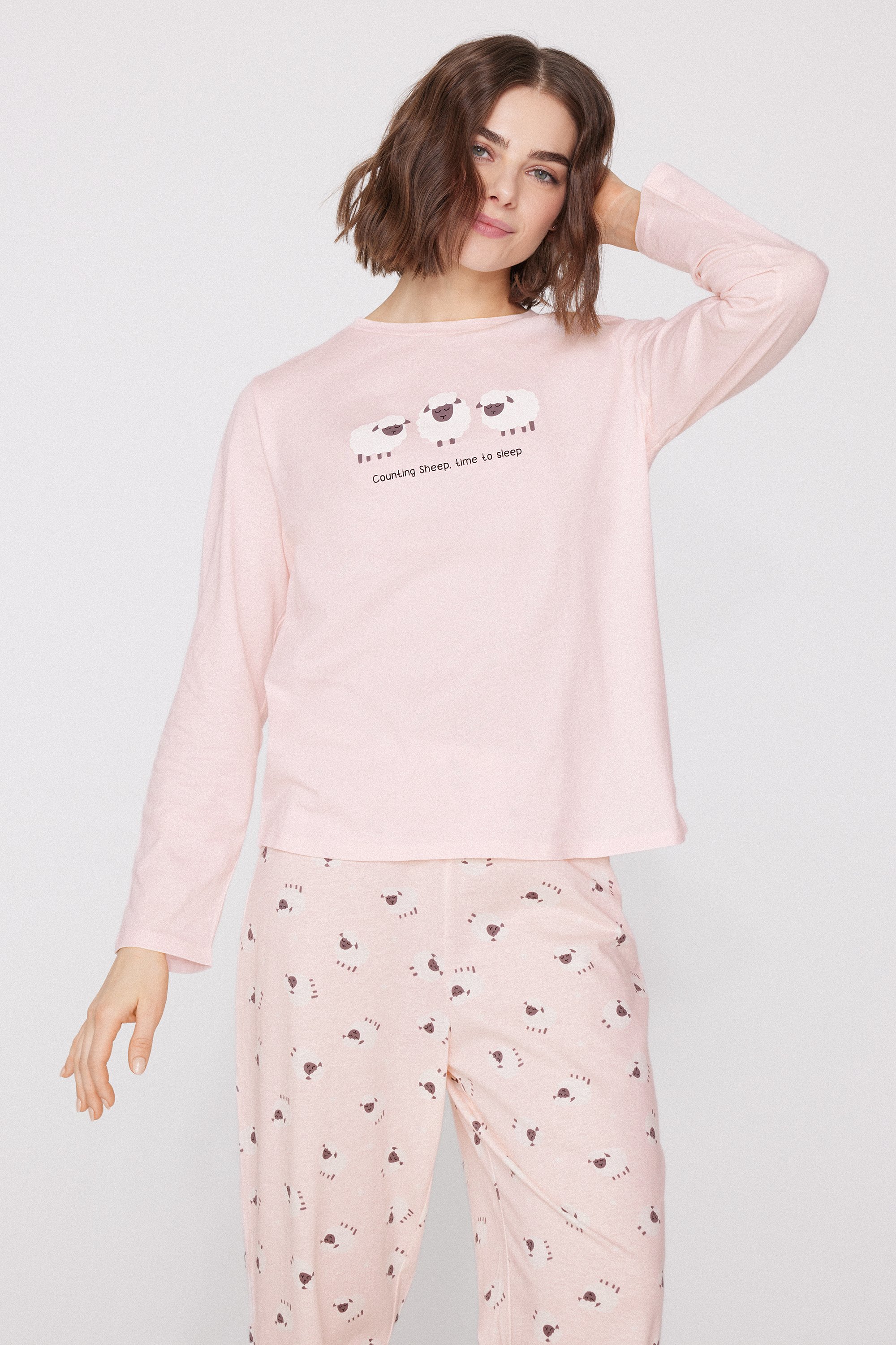 Sheep Print Long Cotton Pyjamas