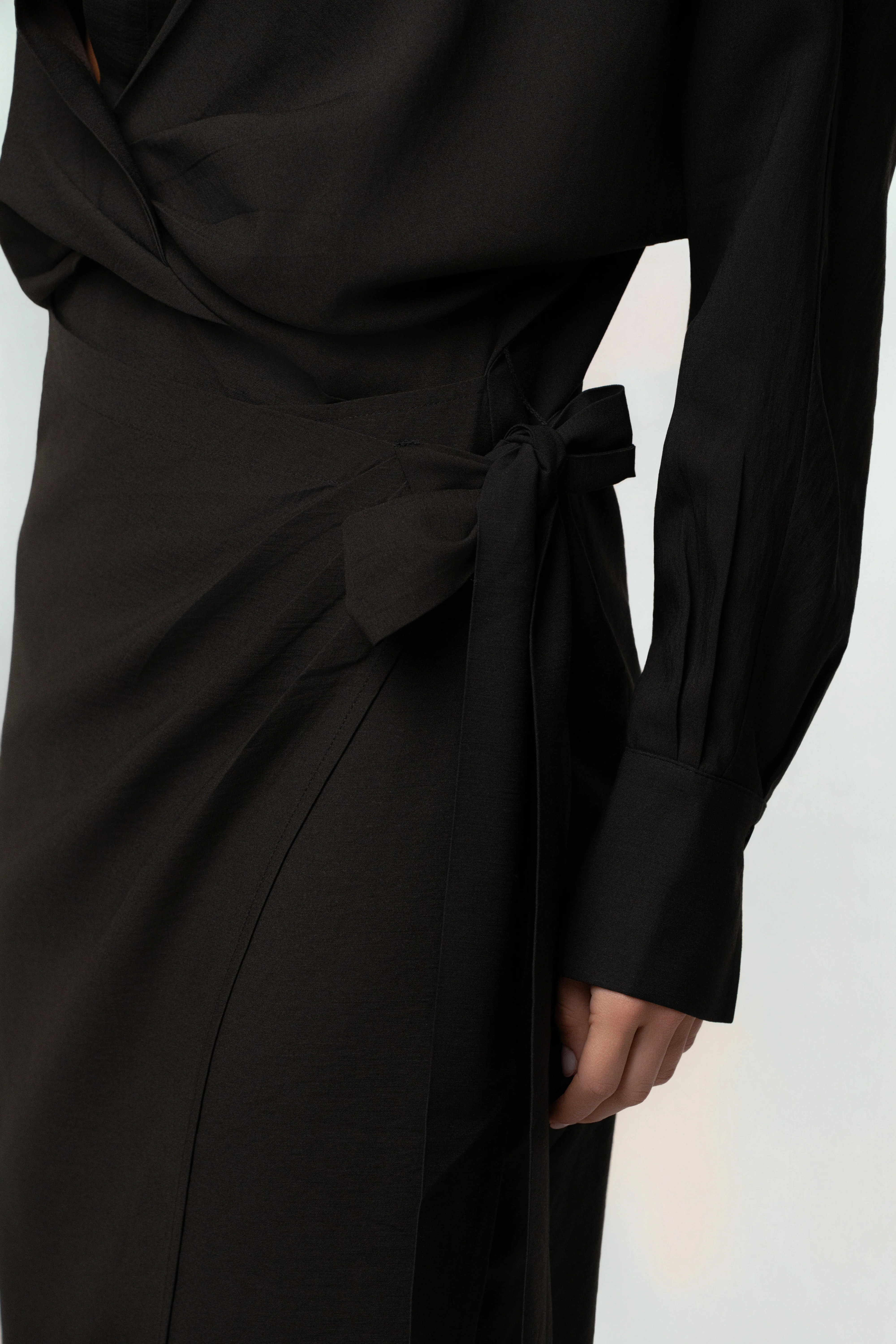 Black Skyline Wrap Midi Dress