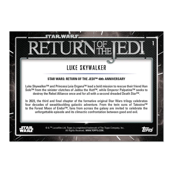 2023 Topps Star Wars: Return of the Jedi™ 40th Anniversary Card #1 - Luke Skywalker - Topps UK