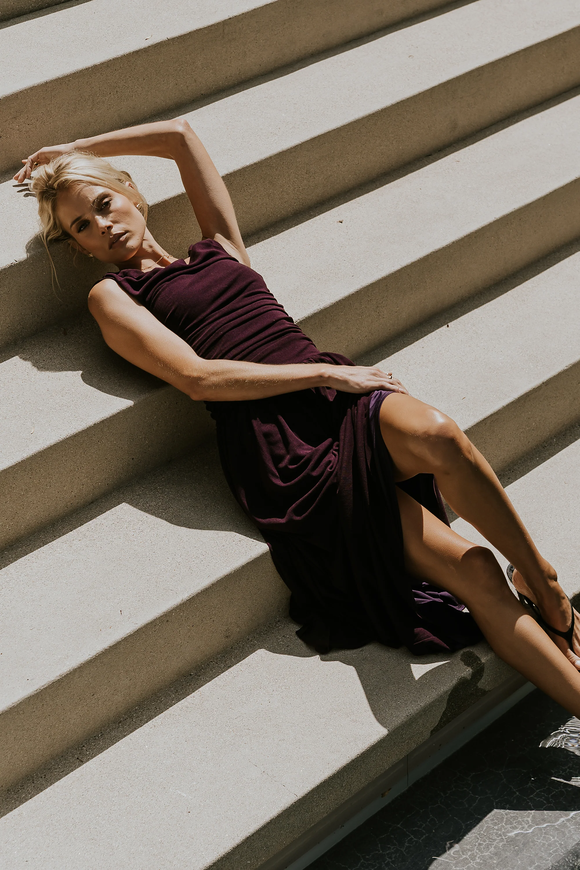 Luna Ruched Maxi Dress in Purple