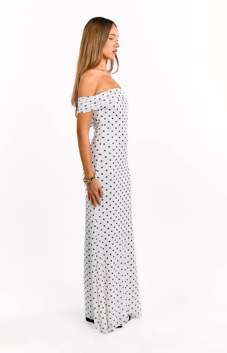 Cole White Polka Mesh Maxi Dress