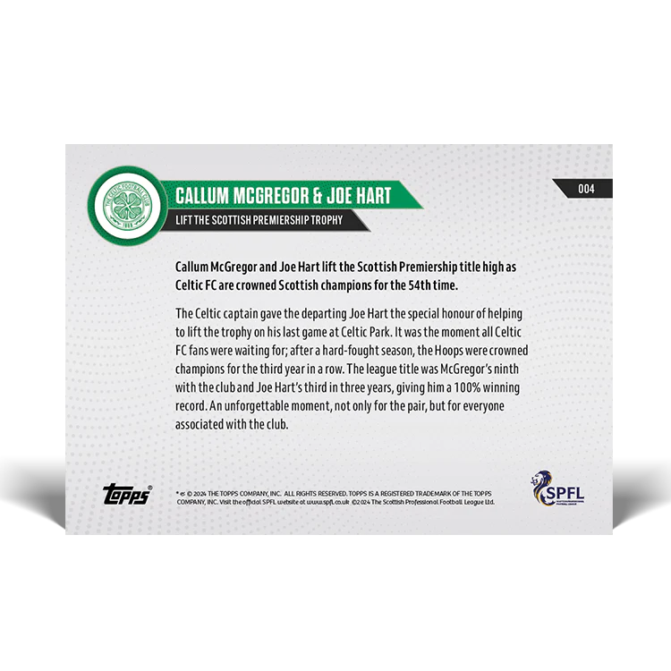 Callum McGregor & Joe Hart - Lift the Scottish Premiership trophy - 23/24 SPFL TOPPS NOW® Card 4