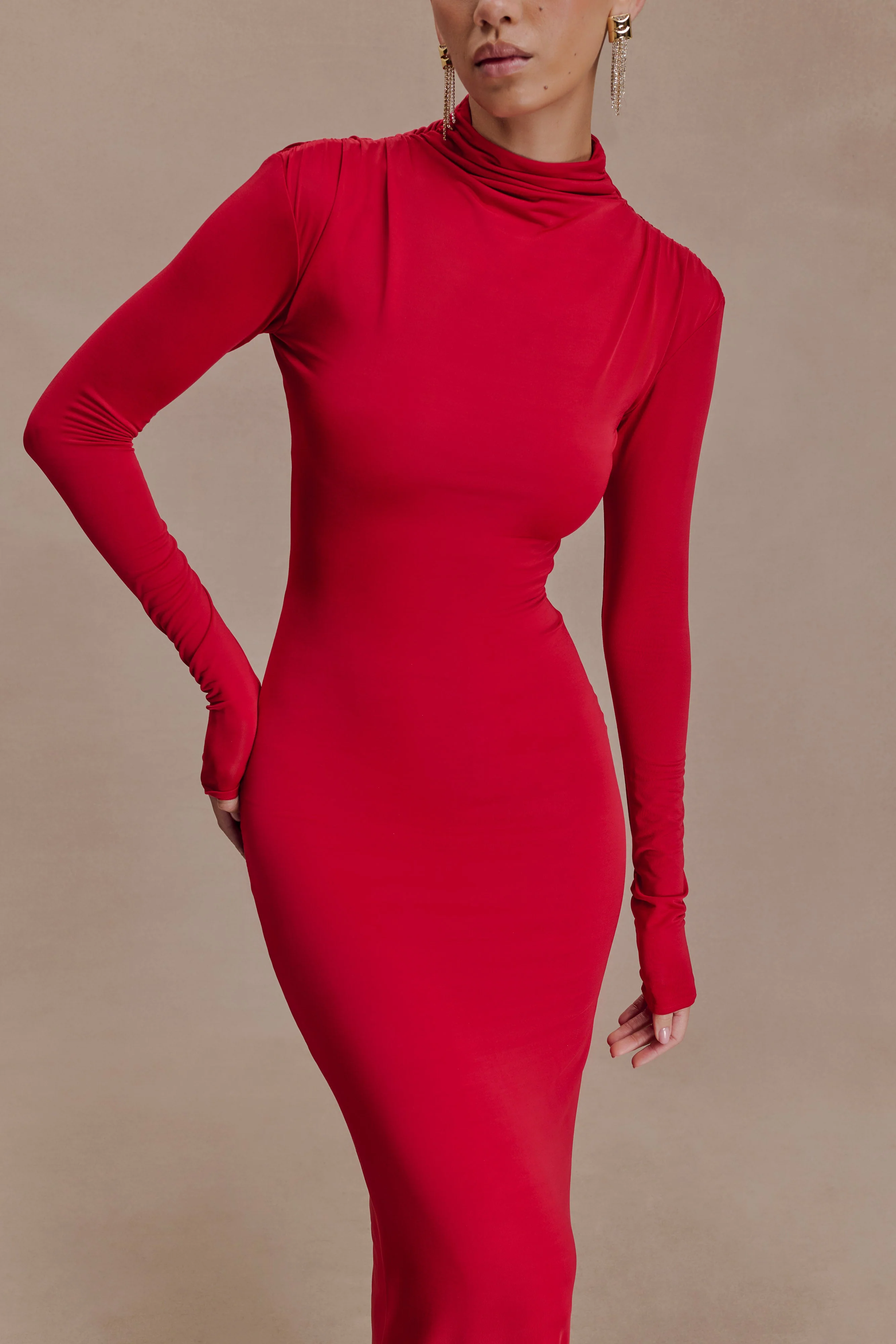 Kiyah Slinky Cut Out Maxi Dress - Red