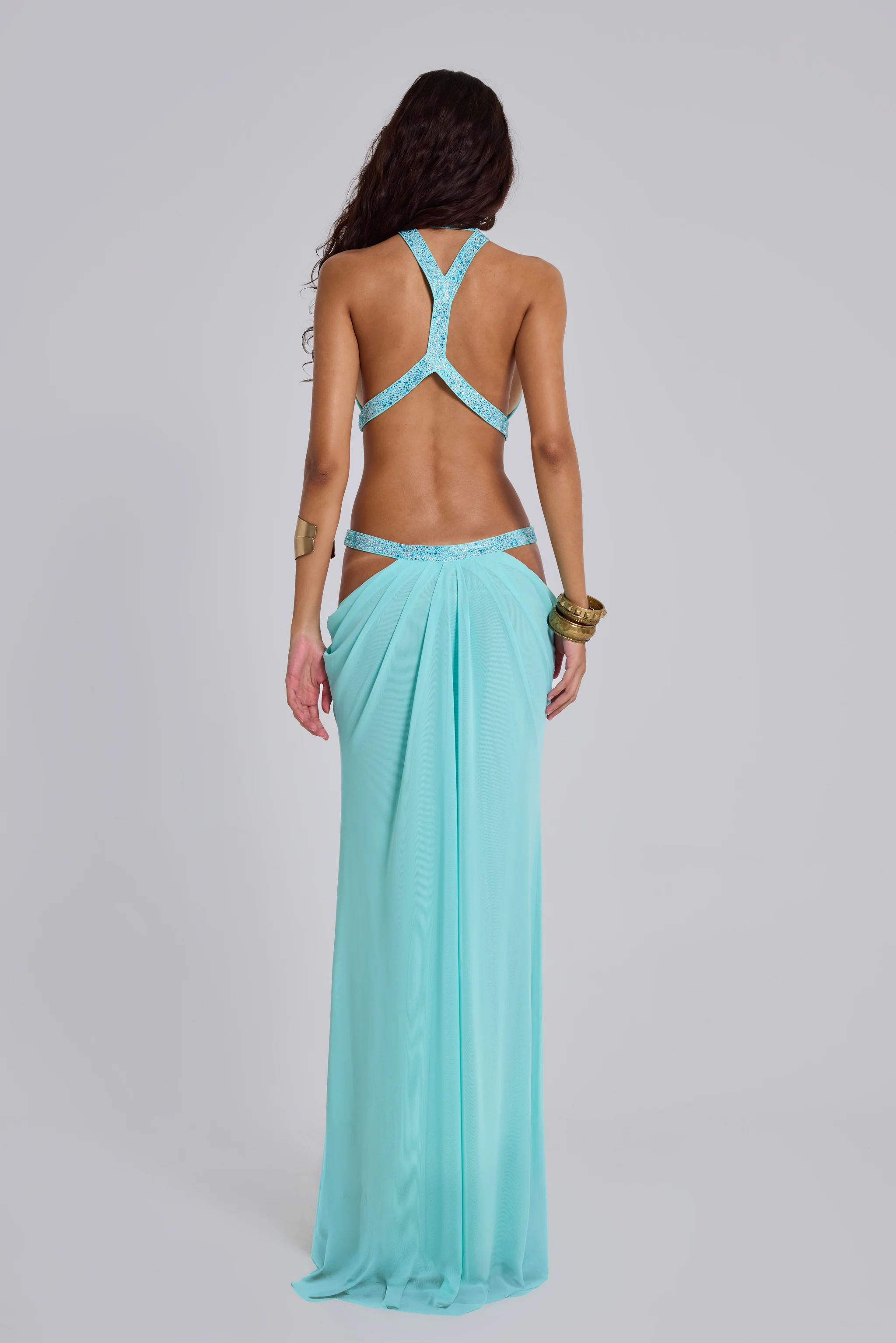 6AM Cut Out Maxi Dress in Turquoise