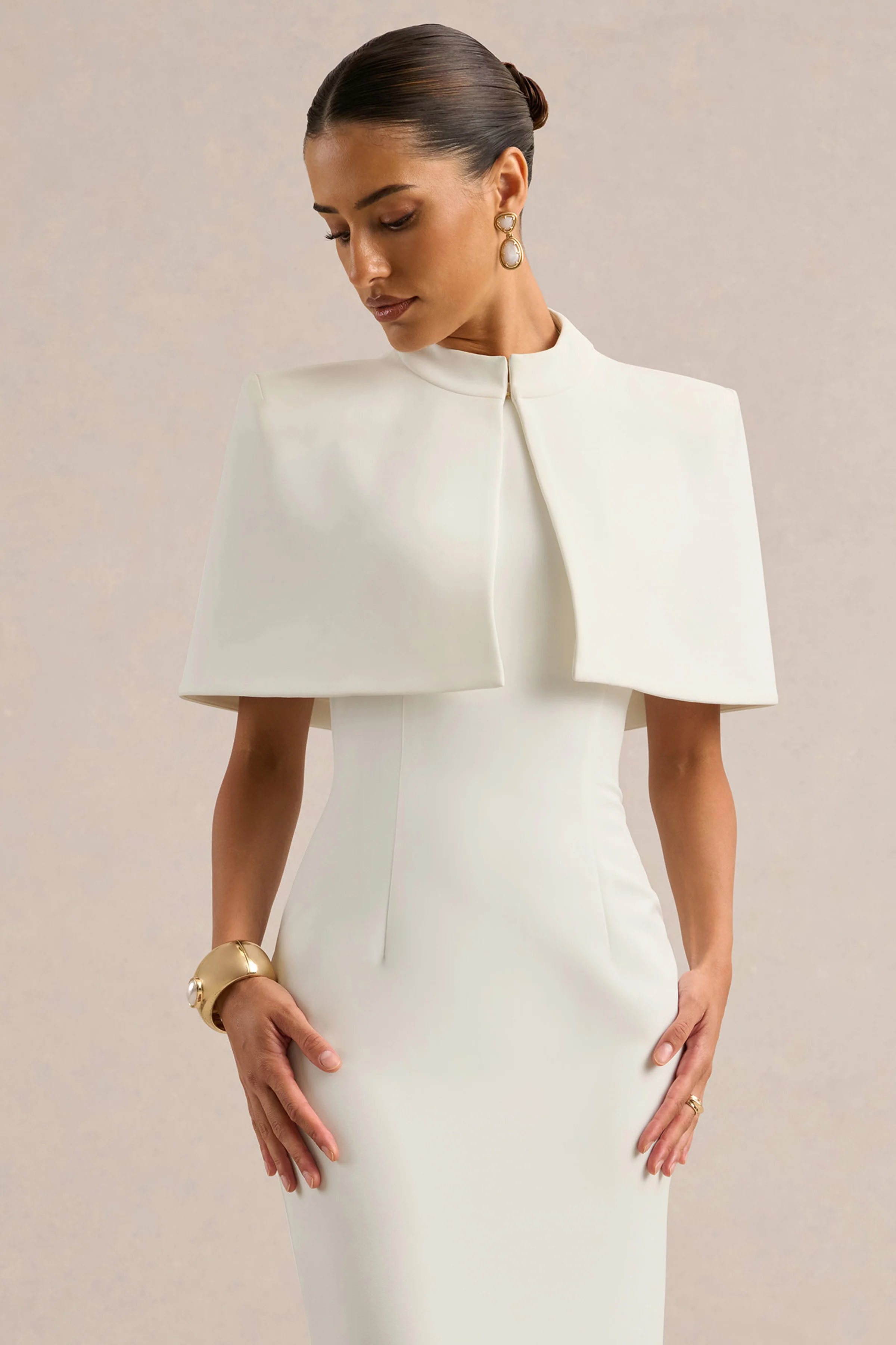Deva | White High Neck Short Sleeve Cape