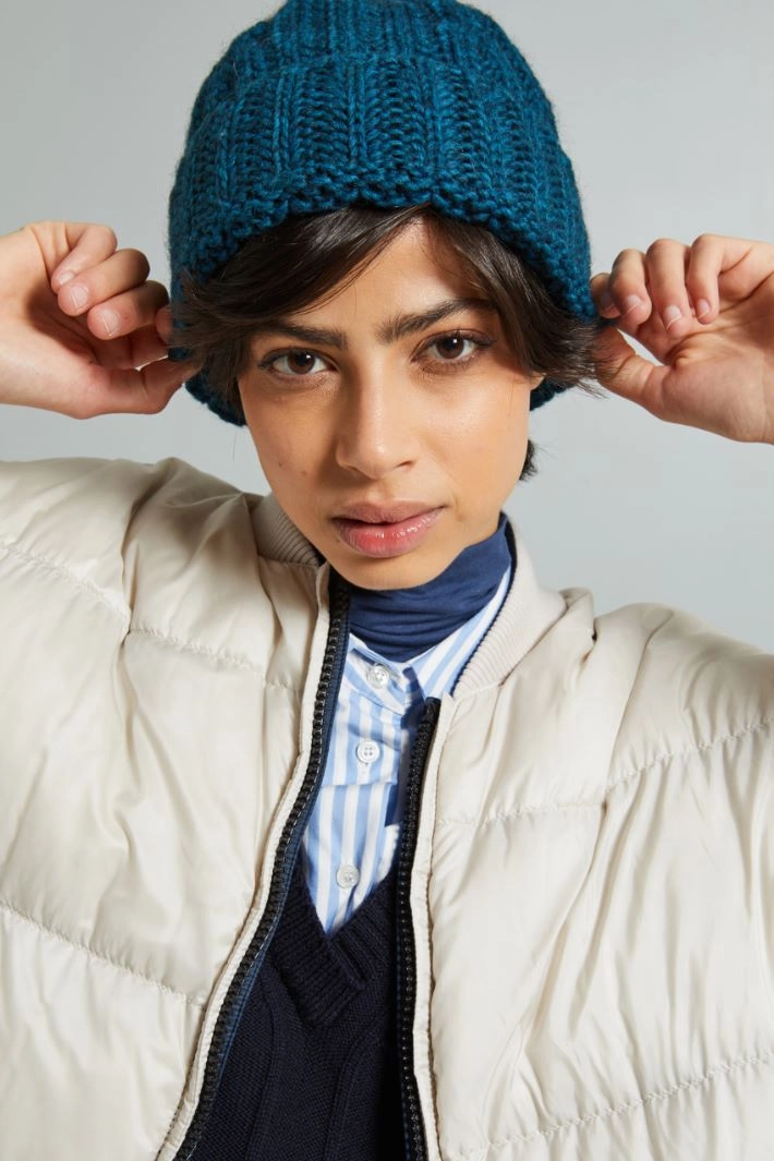 Turn-up beanie hat - PETROL BLUE