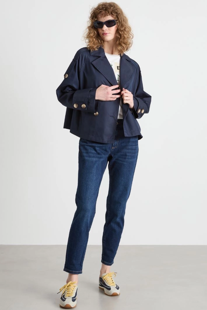Cropped double-breasted trench coat - NIGHT BLUE