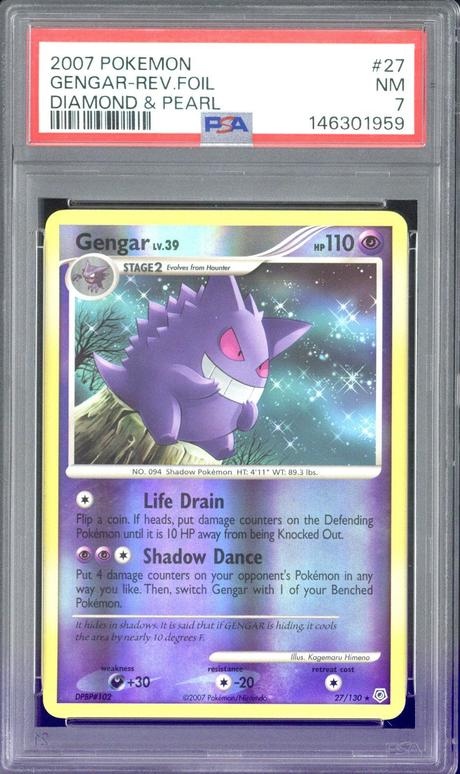 2007 Pokemon Gengar - Rev.Foil Diamond & Pearl #27 PSA 7