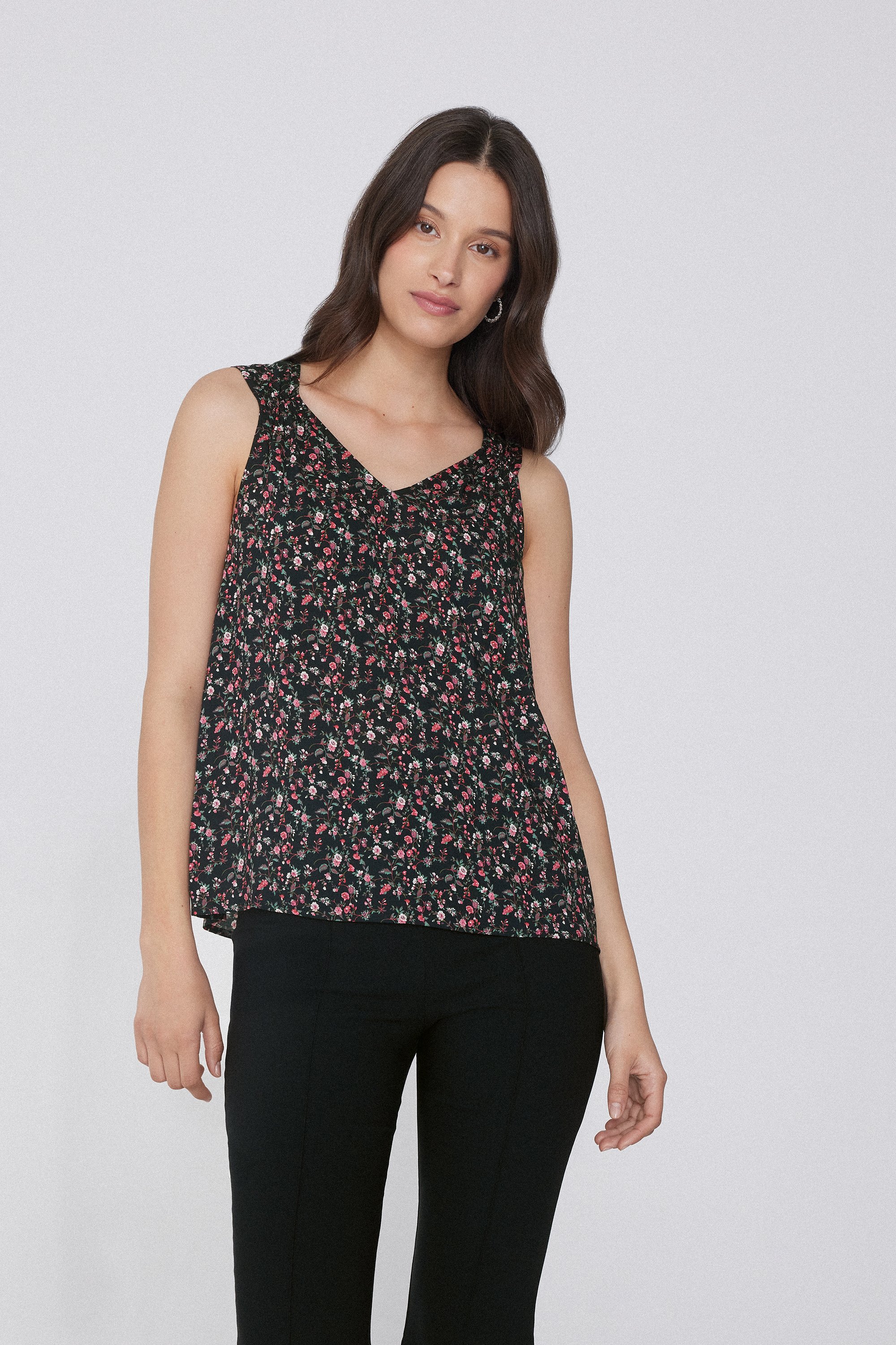 Viscose Camisole with Wide Shoulder Straps and Gathering