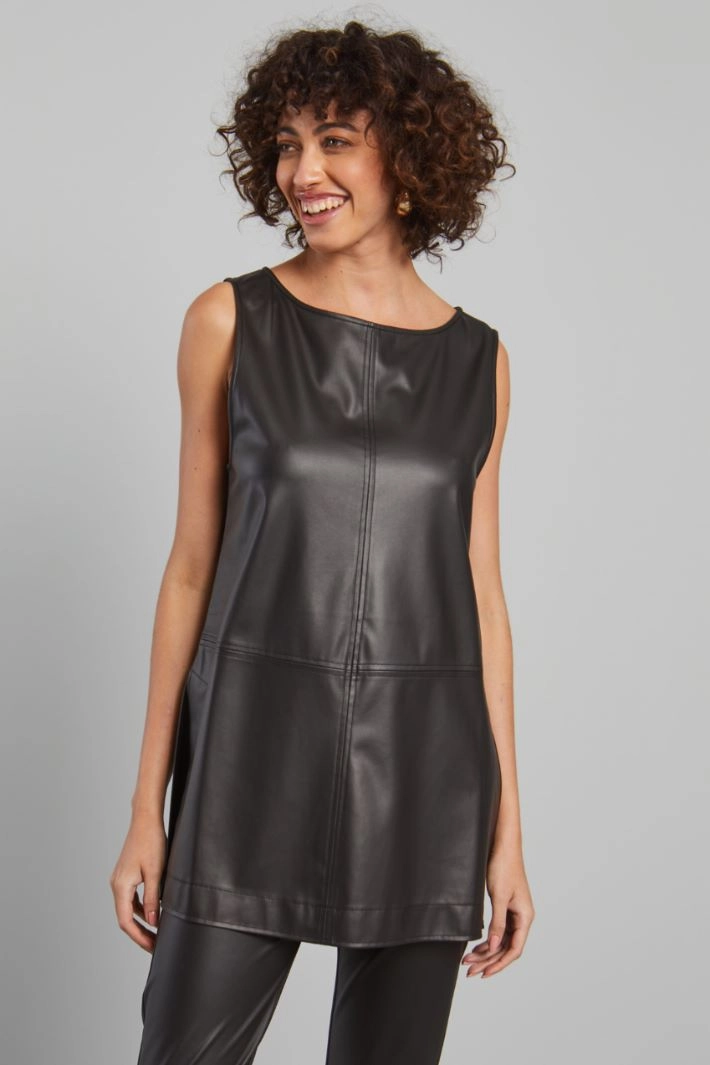 Long coated jersey top - BLACK