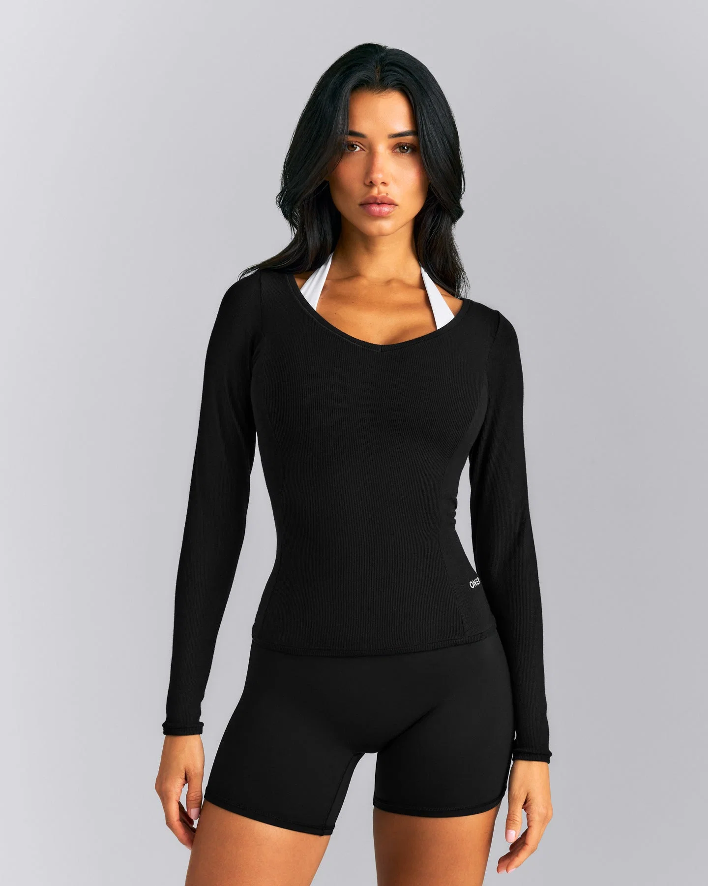 Mellow™ Rib V Neck Long Sleeve Top | Black