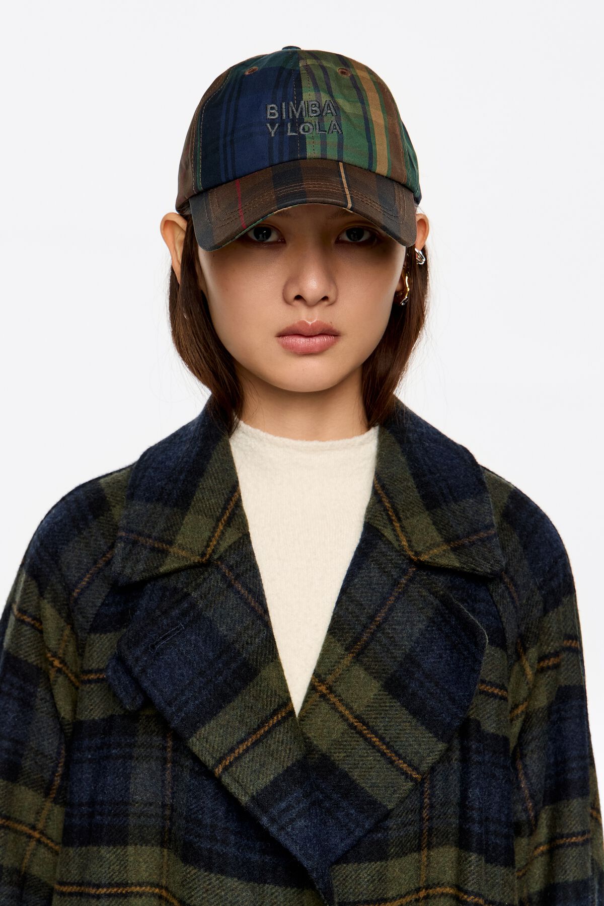 Checked patchwork cotton cap