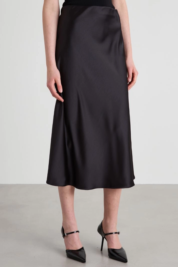 Satin midi skirt - BLACK