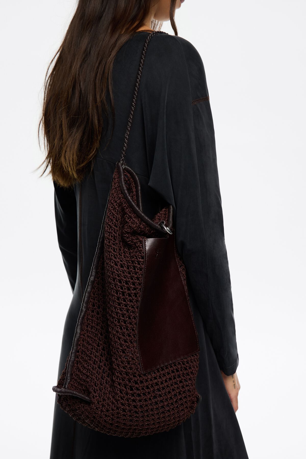 Chocolate plaited shoulder bag